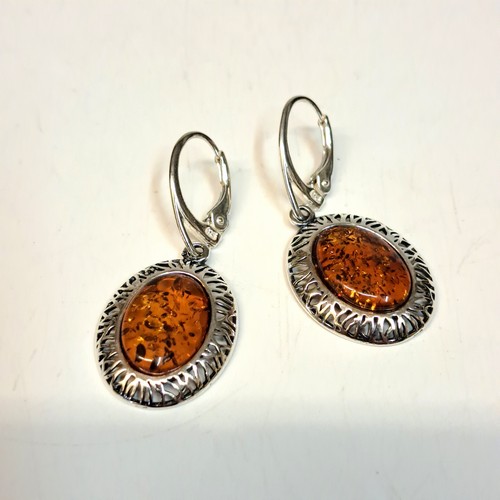  HWG-2437 Earrings, Ovals Rum Amber; Silver Open Weave $45 at Hunter Wolff Gallery